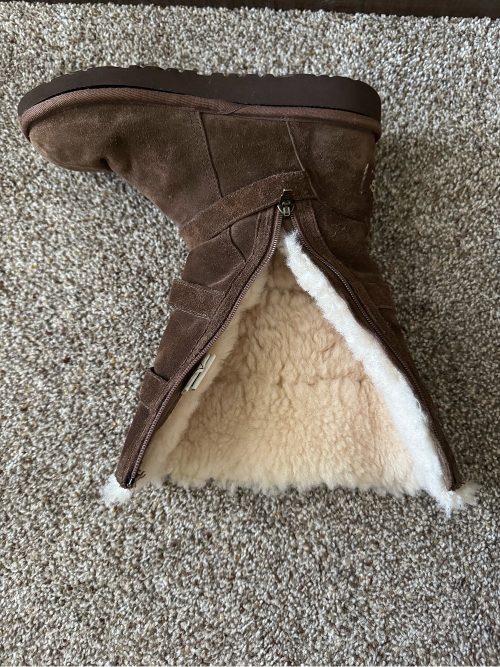 UGG Maddi Brown Leather Triple Buckle Mid-Calf Boots with Side Zipper - Size 3Y - Picture 7 of 10